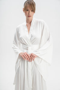 Silky Satin Robe with Train in Ivory