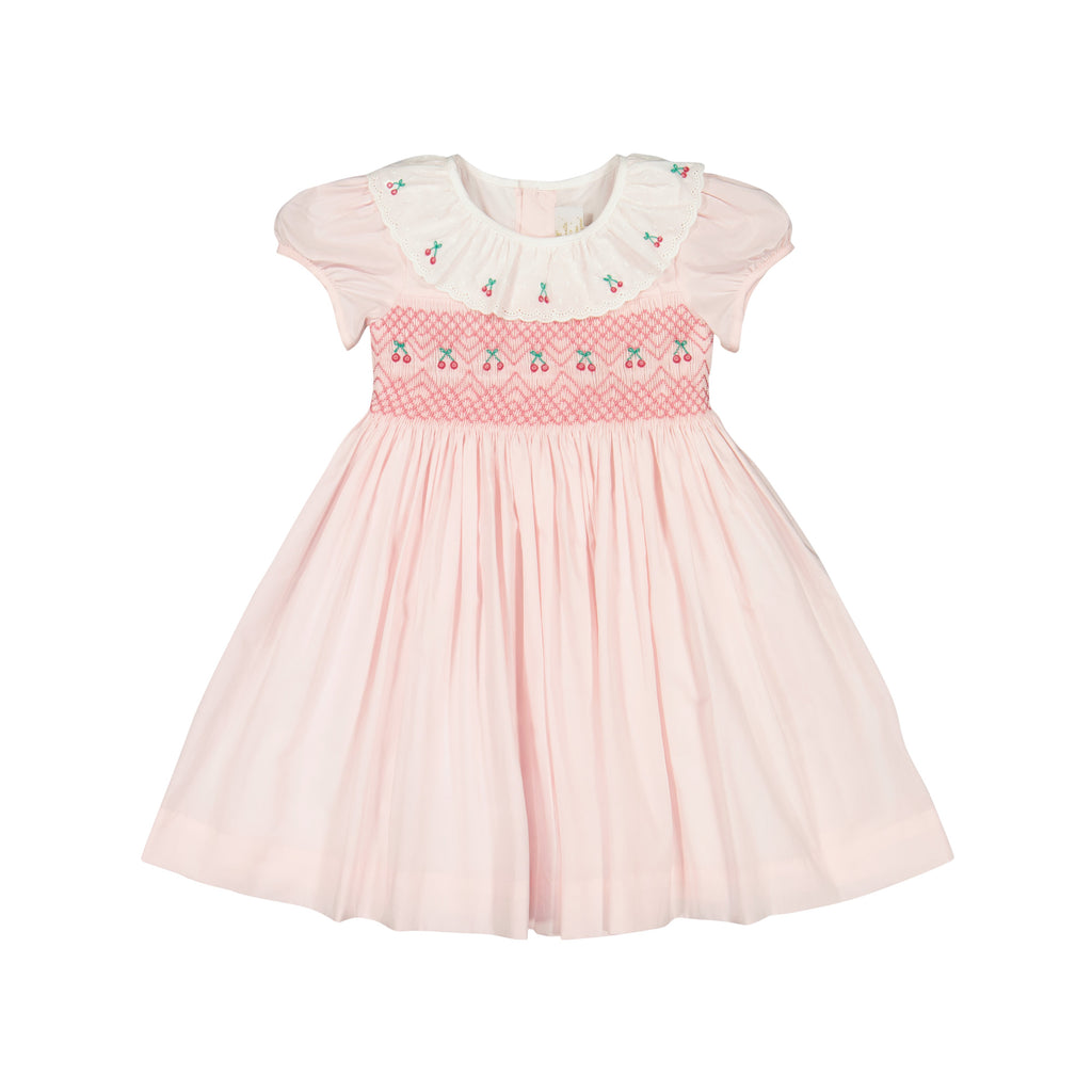 Cherry Pink Short Puff Smocked Dress