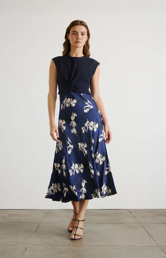 Rosabeth Dress in Maritime Blue & Cream Multi