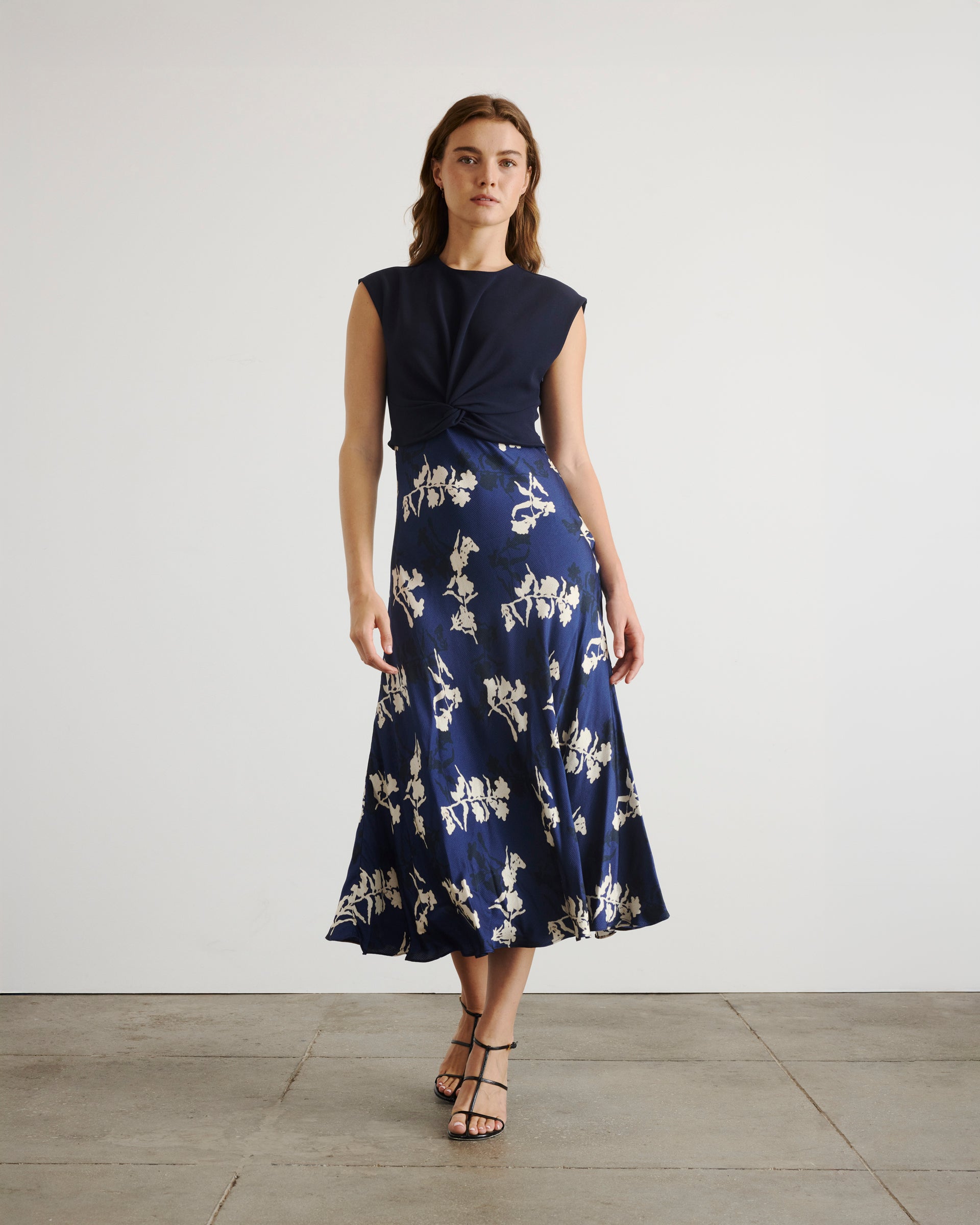 Rosabeth Dress in Maritime Blue & Cream Multi