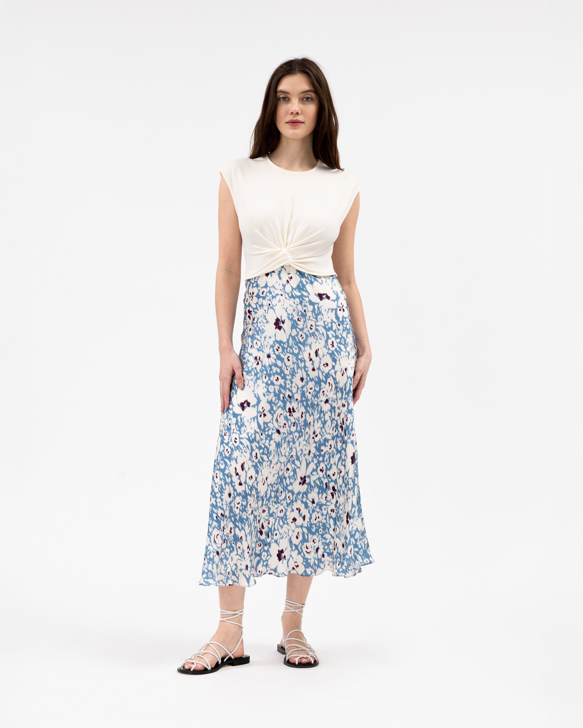 Rosabeth Dress in Cream & Blue Bird Multi