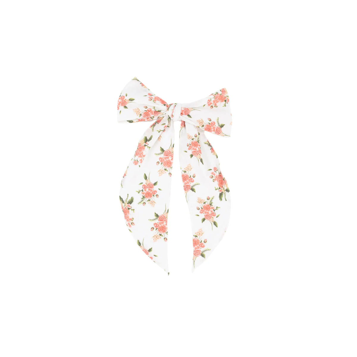 Front view of Rose Bow showcasing a white base with soft floral colors on a white background