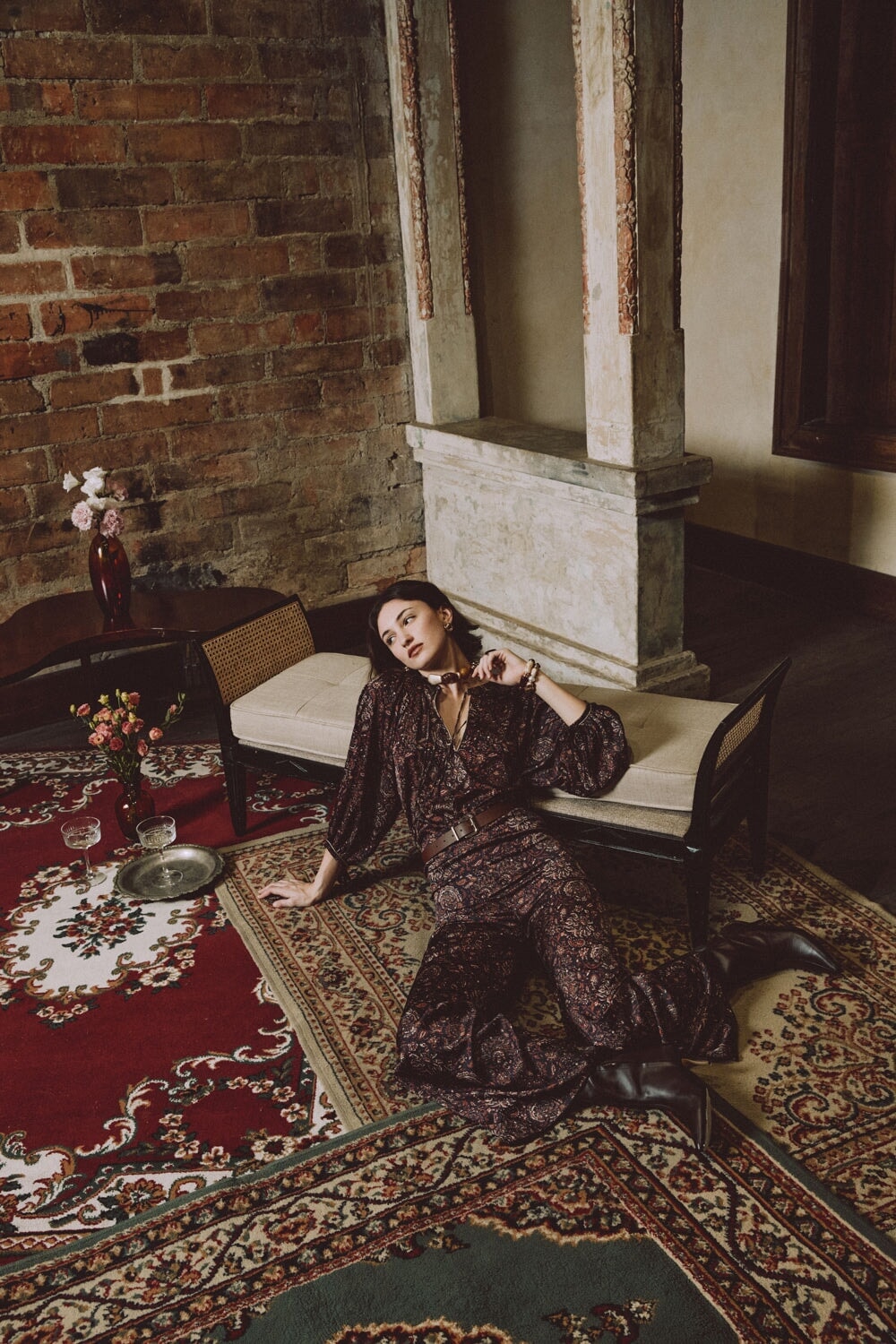 Bita blouse - Printed Silk Brown Rosewater House 