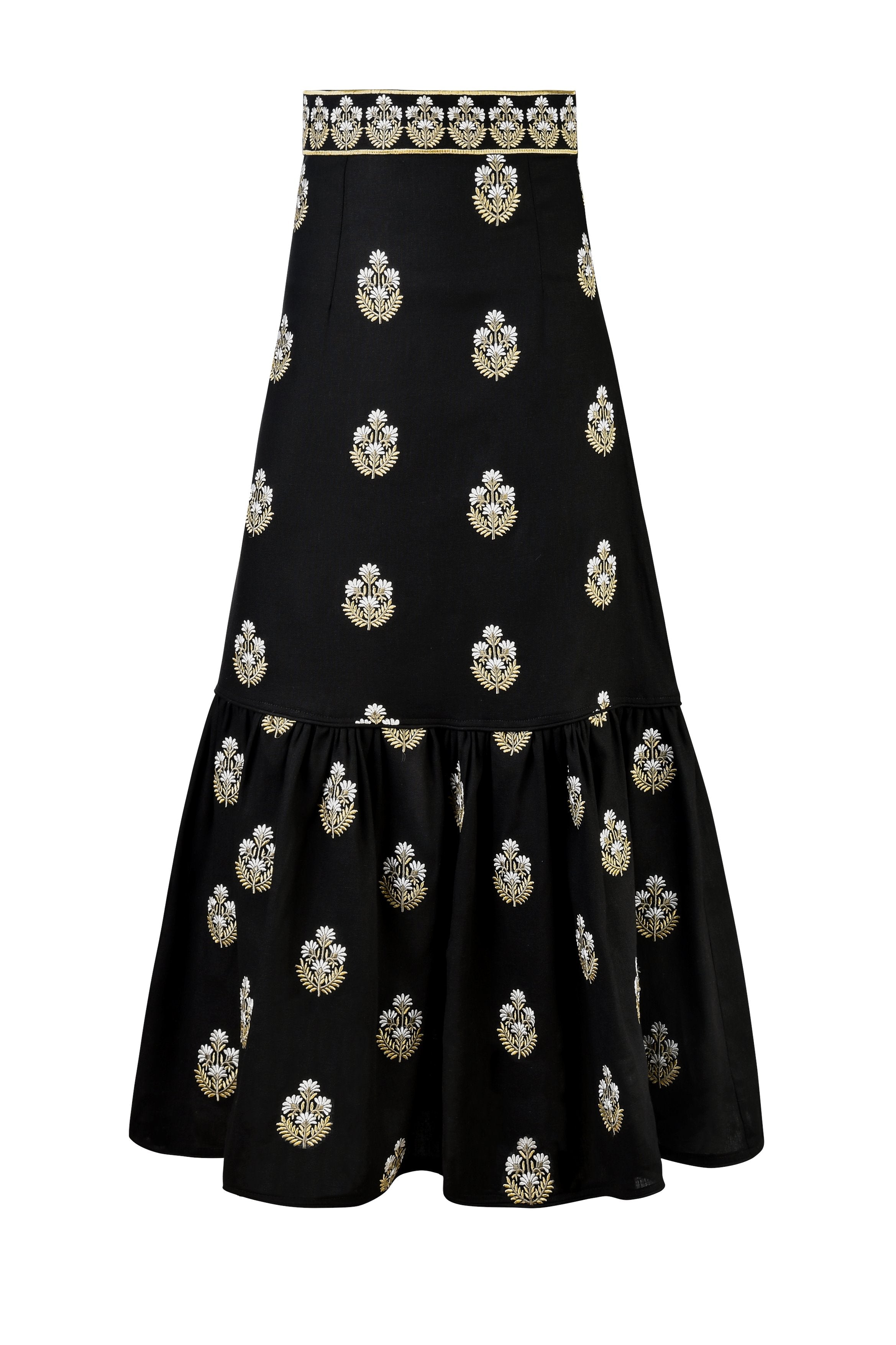 Begum Skirt- Black & White & Gold Rosewater House 