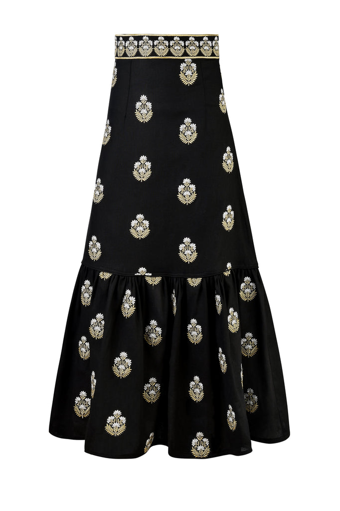 Begum Skirt- Black & White & Gold Rosewater House 
