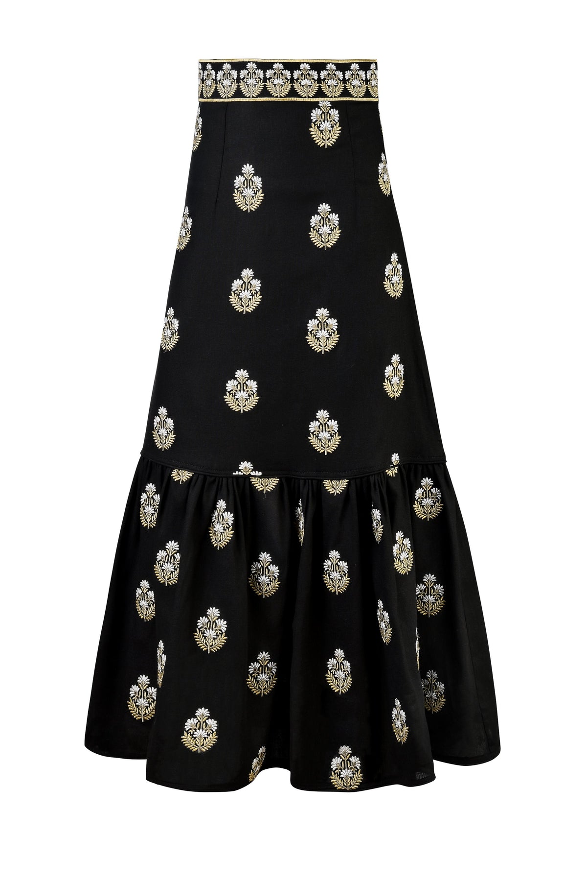 Begum Skirt- Black & White & Gold Rosewater House 