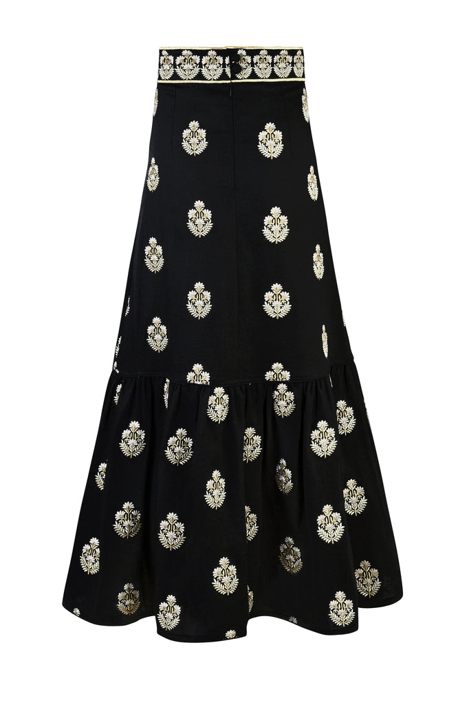 Begum Skirt- Black & White & Gold Rosewater House 