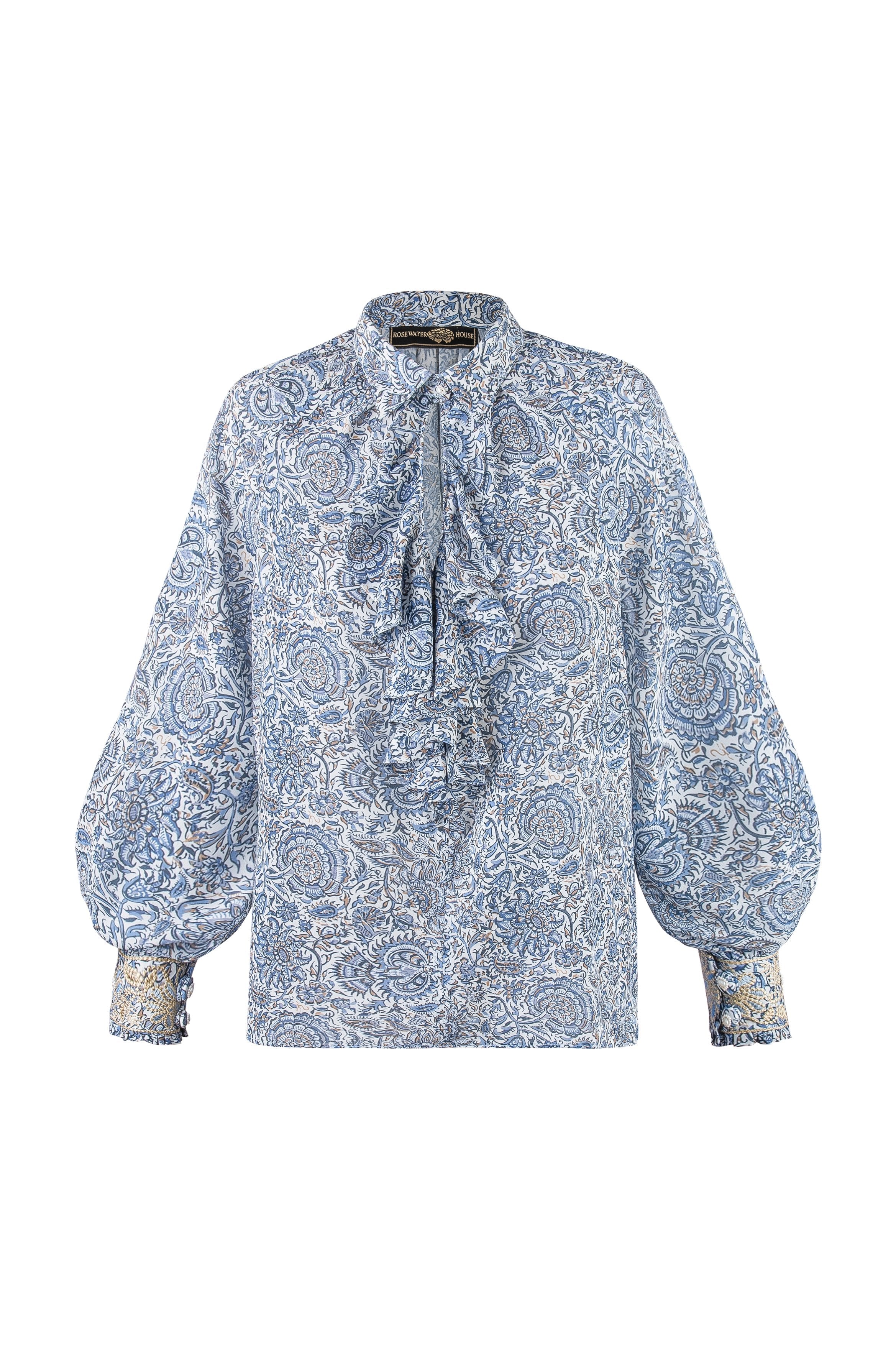 Naz Blouse - Printed Chiffon Blue Rosewater House 