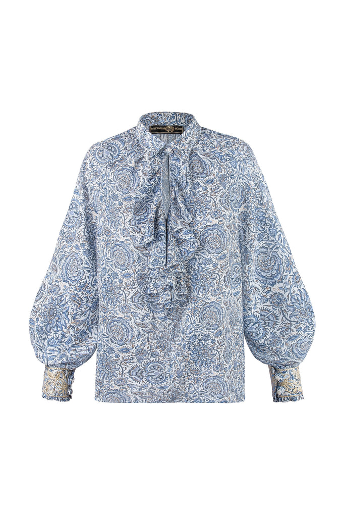 Naz Blouse - Printed Chiffon Blue Rosewater House 