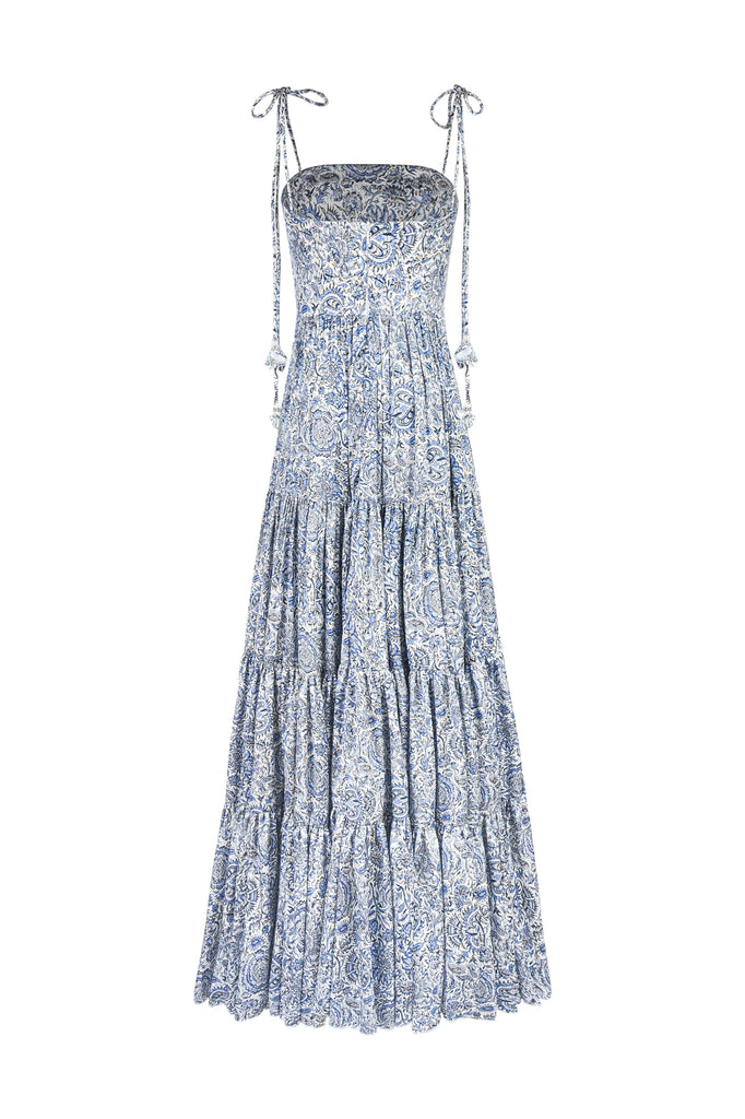 Sara Maxi Dress - Printed Silk Blue Rosewater House 