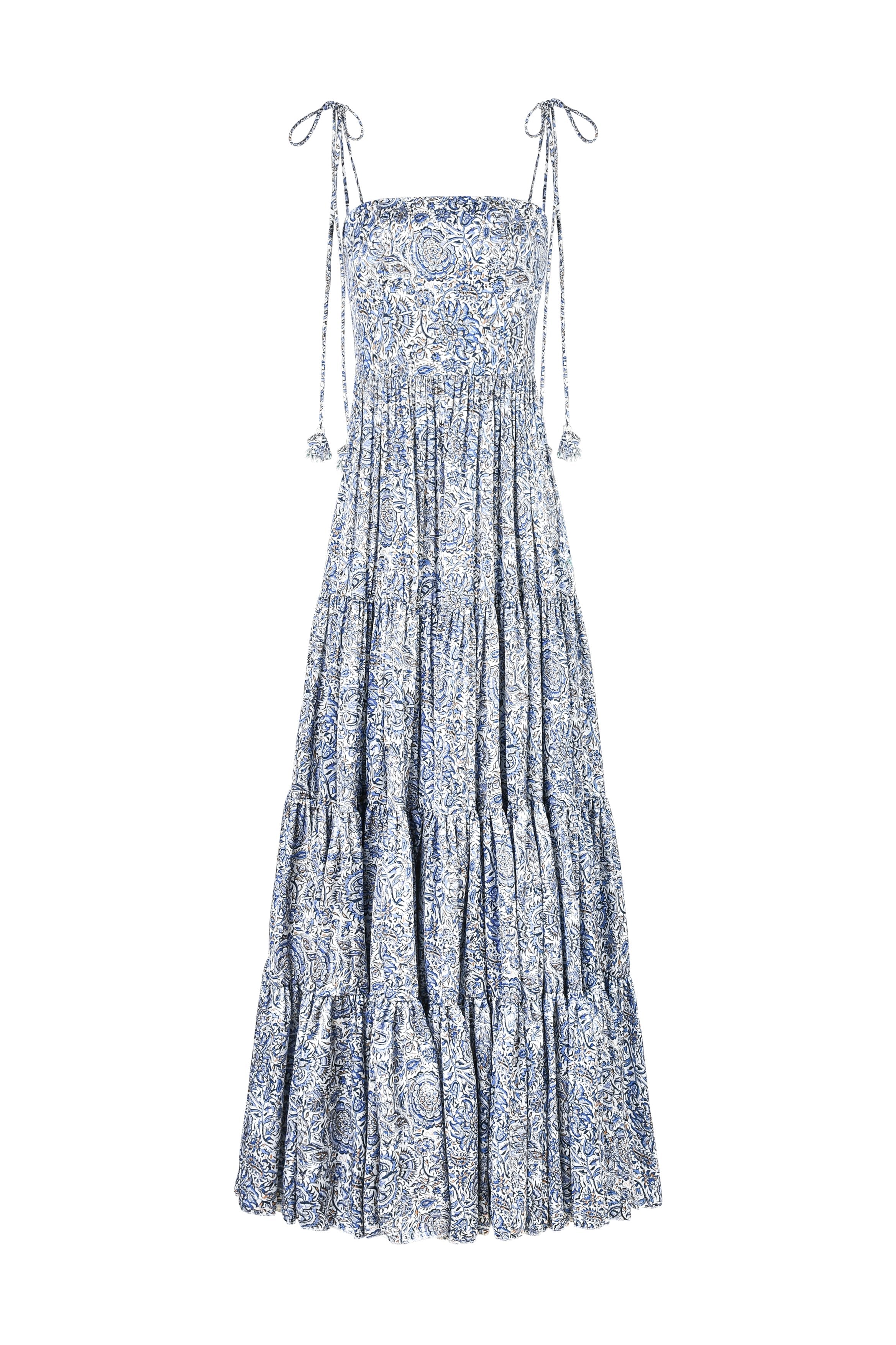 Sara Maxi Dress - Printed Silk Blue Rosewater House 