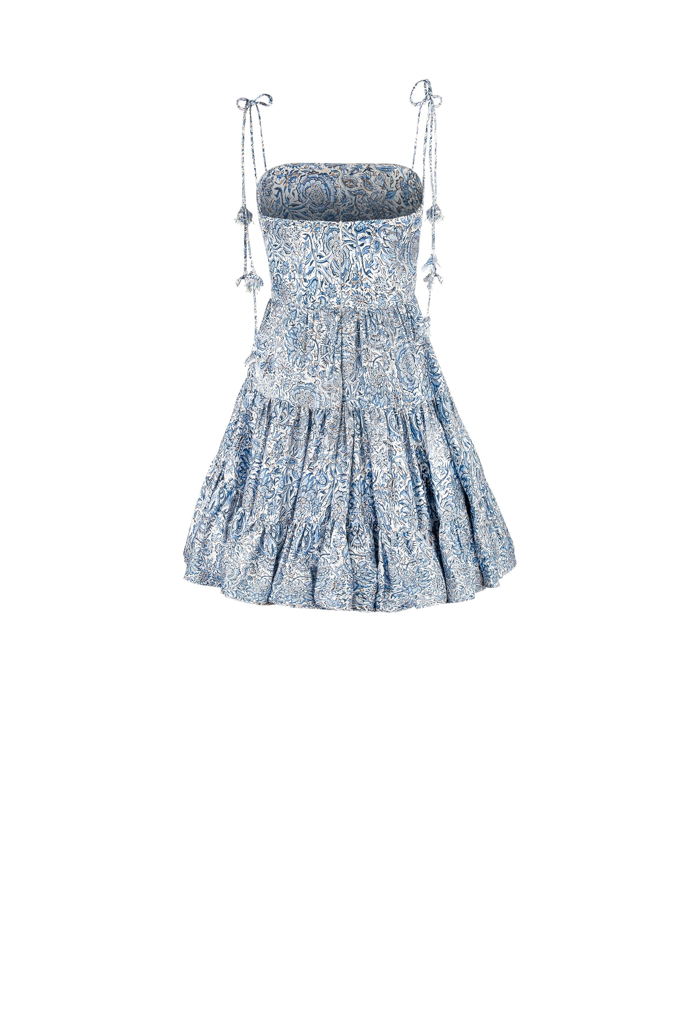 Sara Mini Dress - Printed Silk Blue Rosewater House 