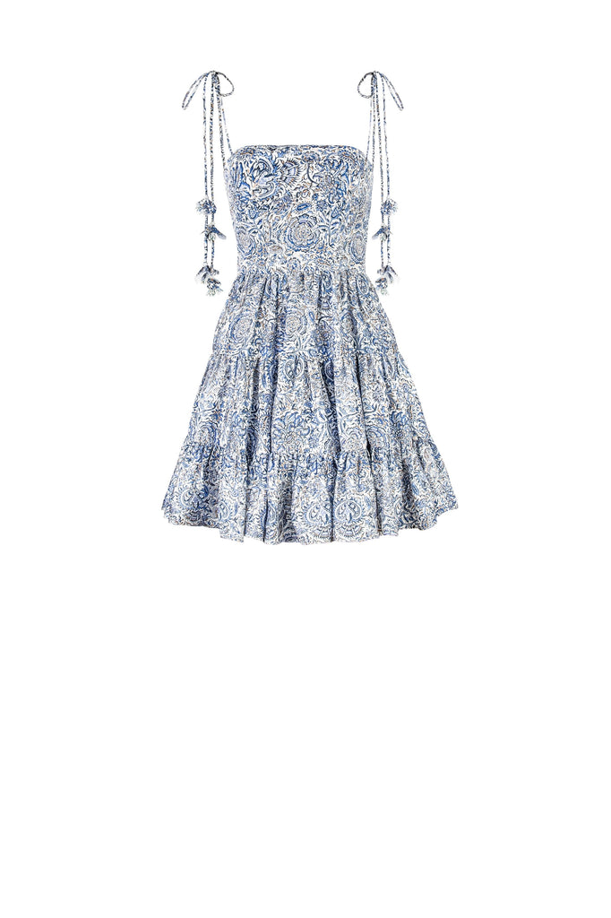 Sara Mini Dress - Printed Silk Blue | Rosewater House L Sara Mini Dress - Printed Silk Blue | Rosewater House L