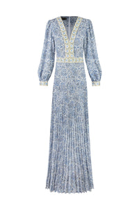 Tooba Maxi Dress - Printed Chiffon Blue Rosewater House 