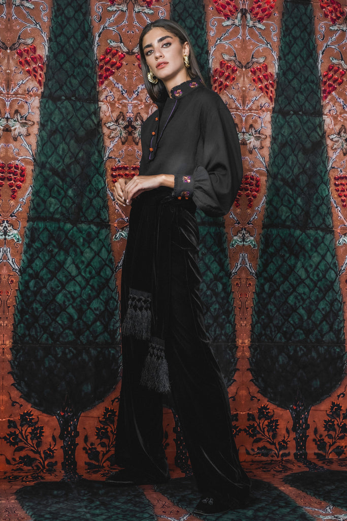 Mahtab Straight Leg Velvet Pants - Black Rosewater House 