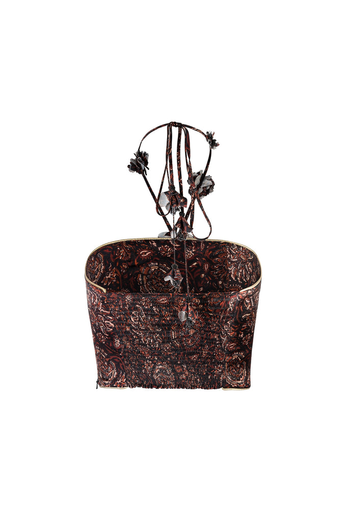 Hava Bustier - Printed Silk Brown Rosewater House 