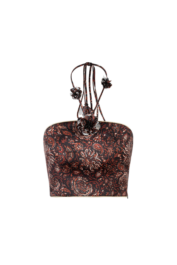 Hava Bustier - Printed Silk Brown Rosewater House 