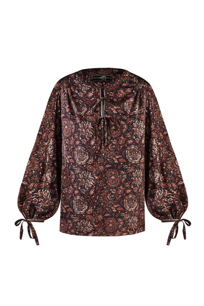 Bita blouse - Printed Silk Brown Rosewater House 