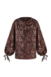 Bita blouse - Printed Silk Brown Rosewater House 
