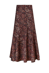 Zoya Skirt - Printed Silk Brown Rosewater House 