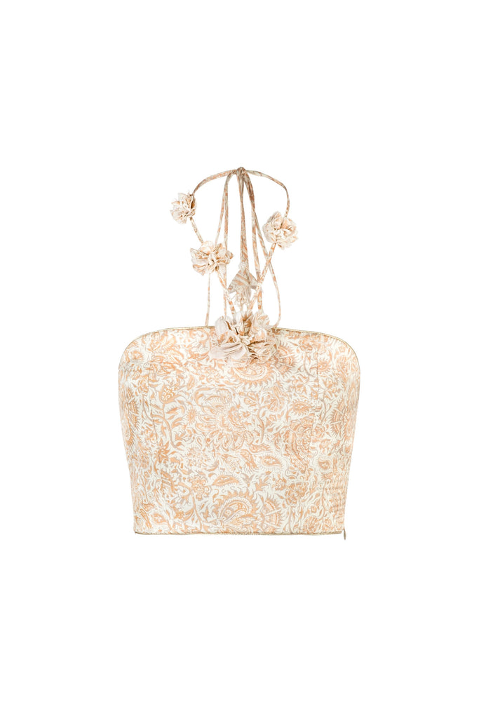 Hava Bustier - Printed Silk Creme Rosewater House 