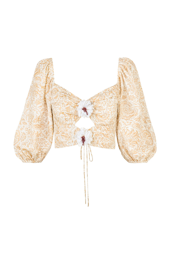 Rosa Top - Printed Chiffon Creme Rosewater House 