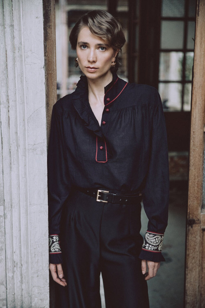 Raha Pants - Solid Silk Black Rosewater House 