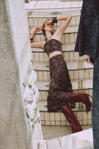 Zoya Skirt - Printed Silk Brown Rosewater House 