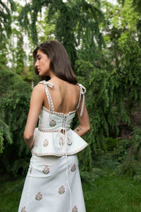 Mina Skirt - Ivory & Pink Rosewater House 
