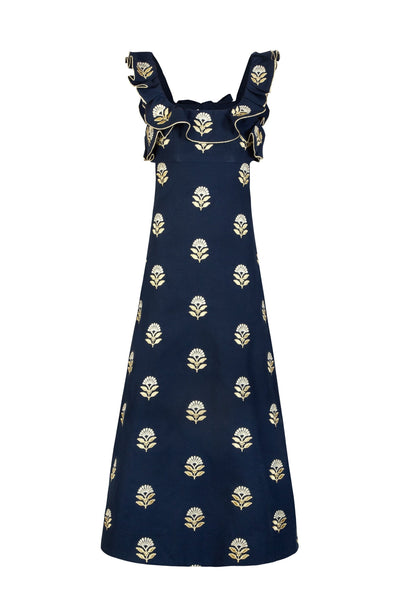 navy dress with embroidered flowers Dark Navy Floral Embroidery A-line Slip Vintage Dress – Dreamdressy