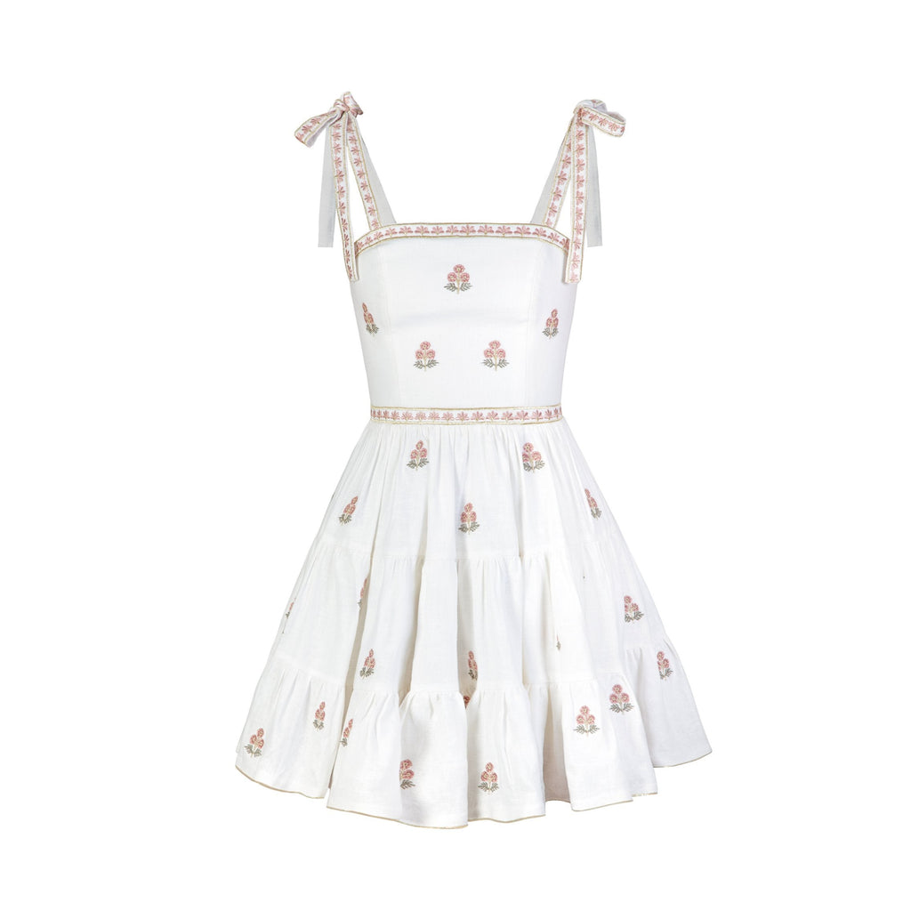 Naz Mini Dress - White & Pink Rosewater House 