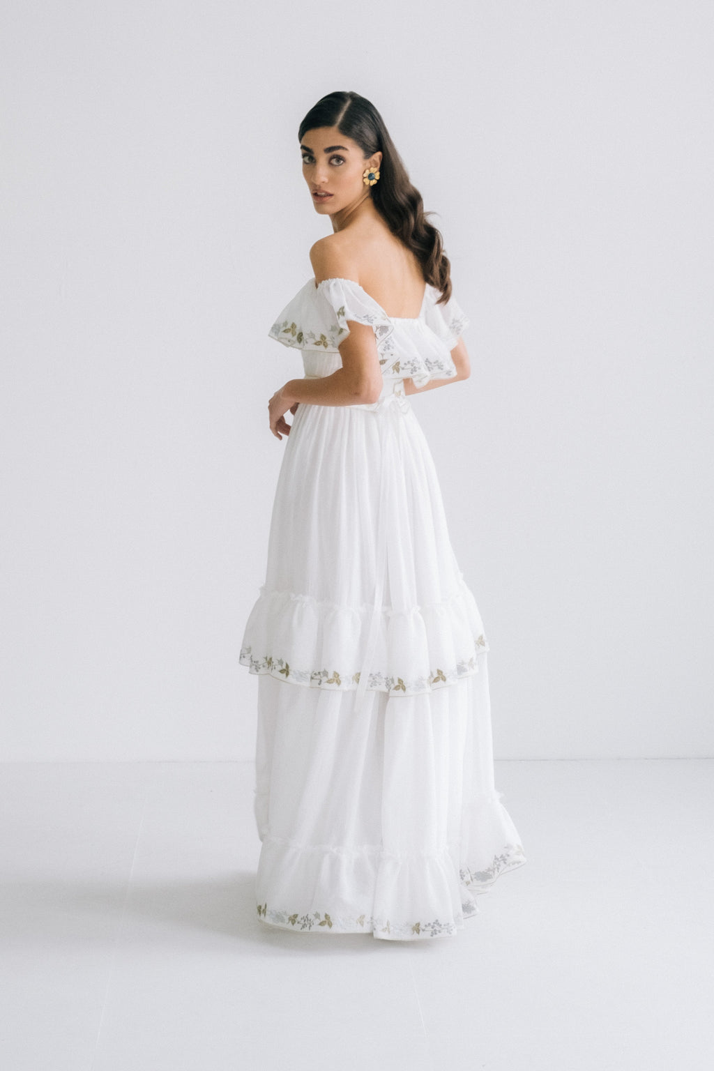 Ivy Ruffle Dress in White & Blue S/M Ivy Ruffle Dress in White & Blue S/M
