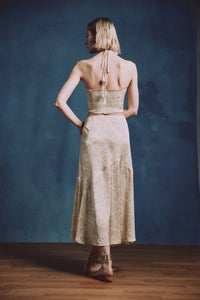 Zoya Skirt - Printed Silk Creme Rosewater House 