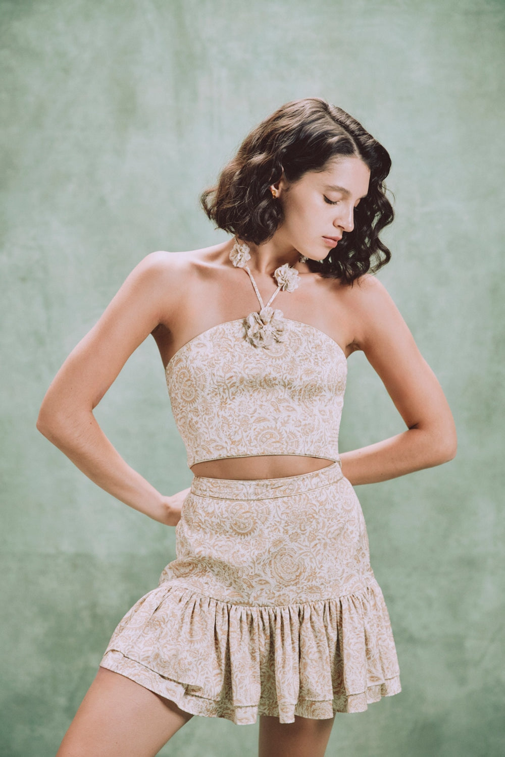 Hava Bustier - Printed Silk Creme Rosewater House 