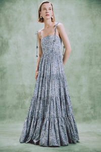 Sara Maxi Dress - Printed Silk Blue Rosewater House 