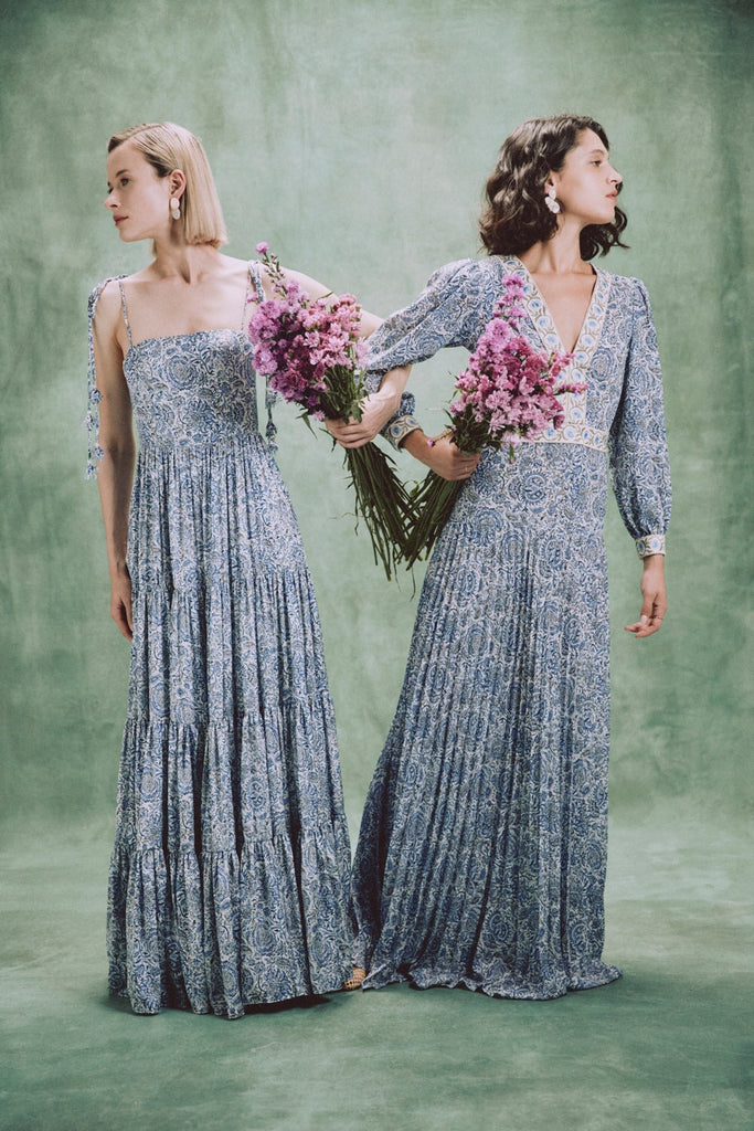 Sara Maxi Dress - Printed Silk Blue Rosewater House 