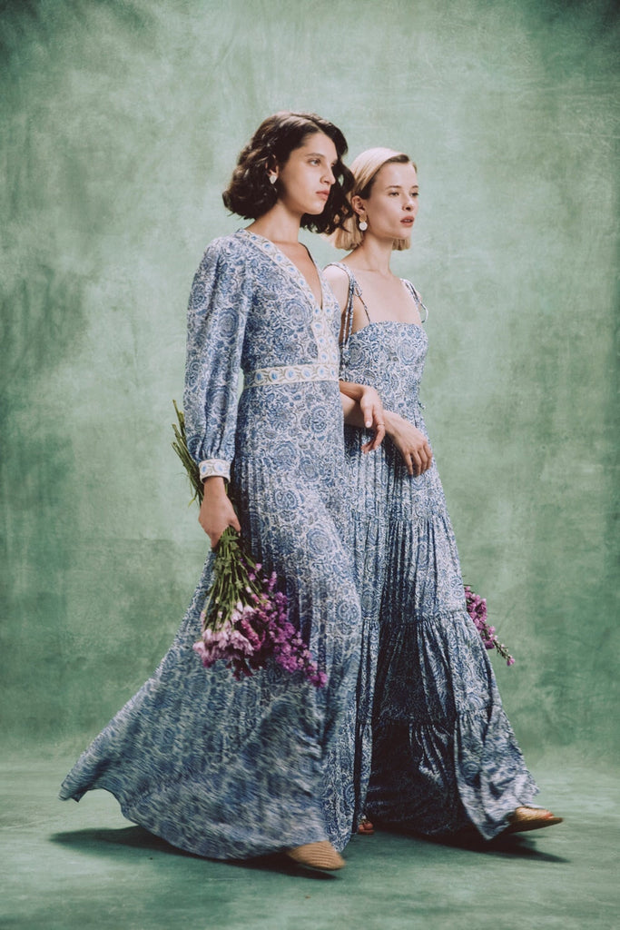 Tooba Maxi Dress - Printed Chiffon Blue Rosewater House 