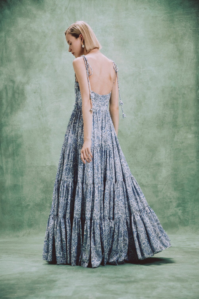 Sara Maxi Dress - Printed Silk Blue Rosewater House 