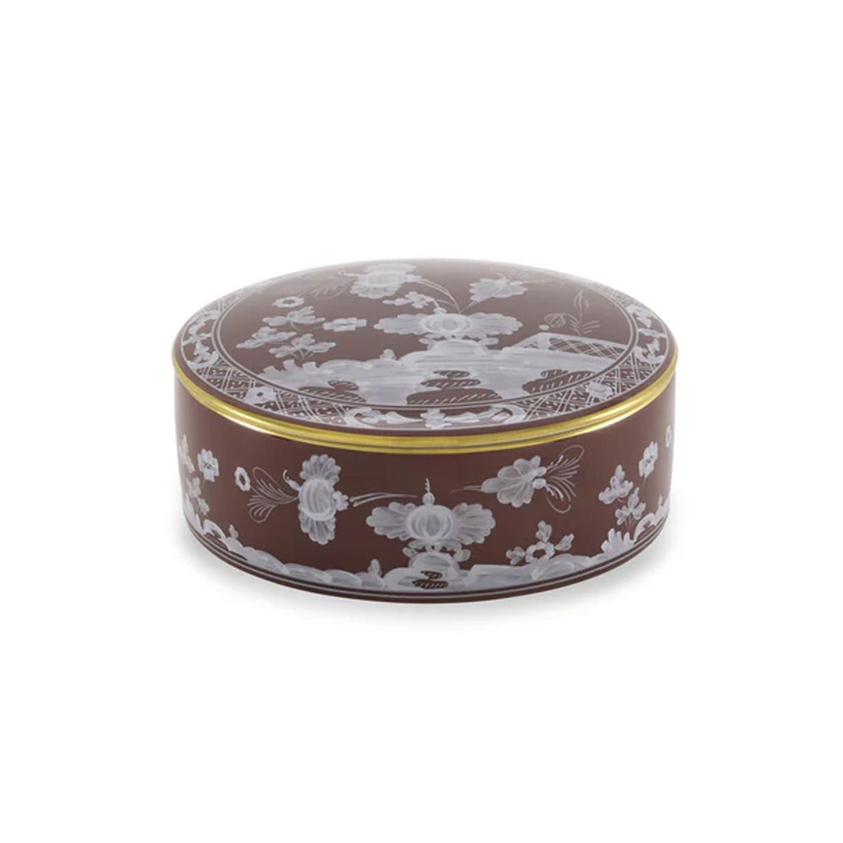 Oriente Italiano Round Box With Cover in Castagna