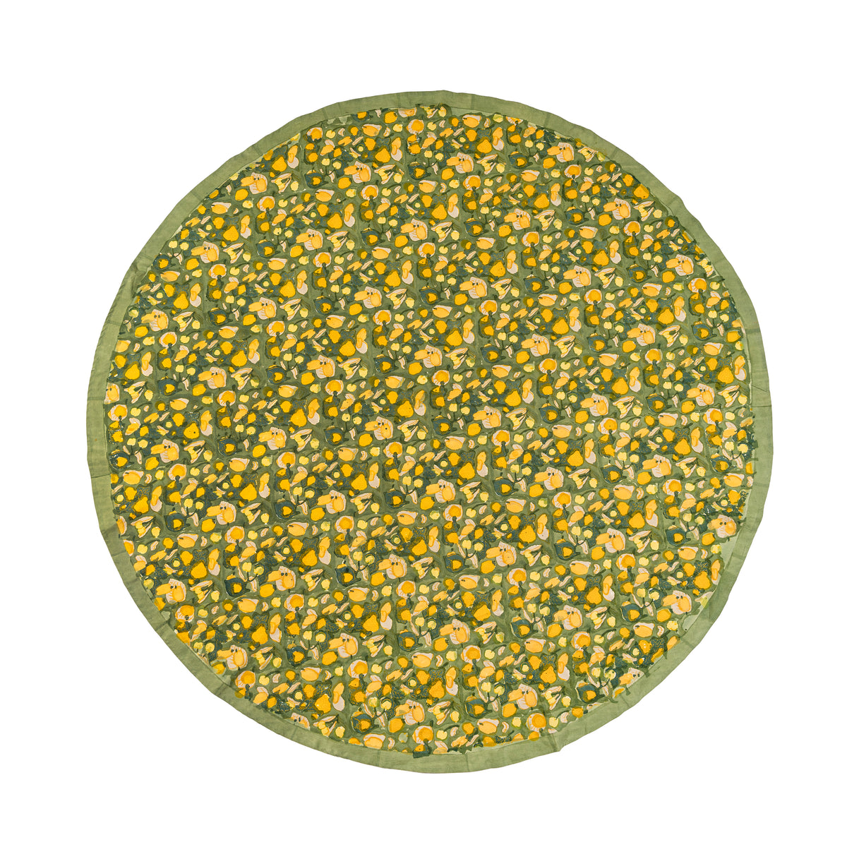 Top view of French Tablecloth Fruit in Yellow and Green showcasing its fruit pattern with a white background