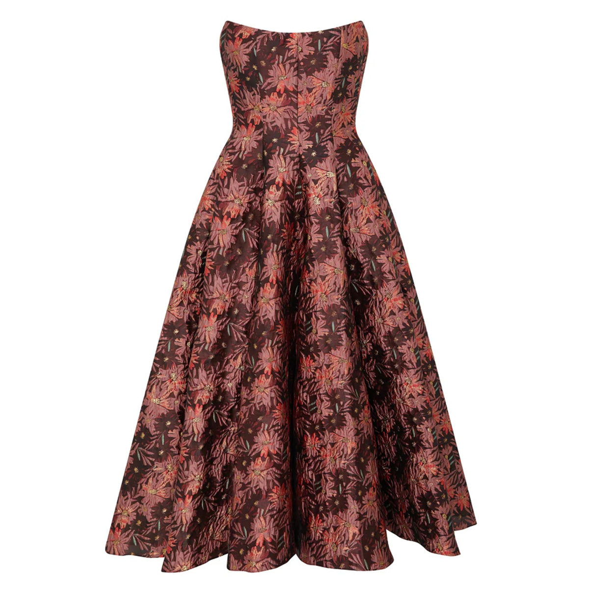 Rousseau Burgundy Floral Brocade Midi Dress