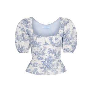 Roya Bodice in Blue Toile de Jouy