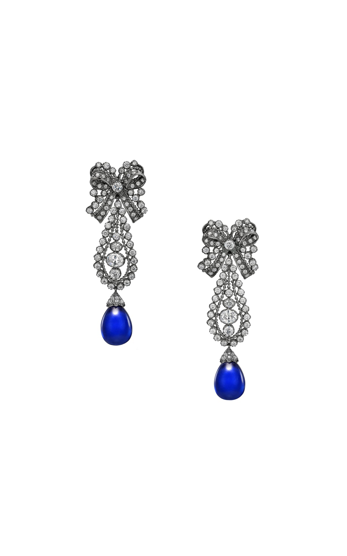 Royal Blue Dentelle Bow Earrings