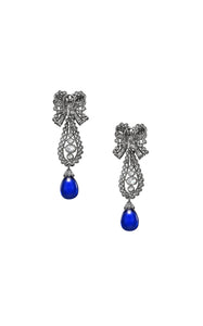 Royal Blue Dentelle Bow Earrings