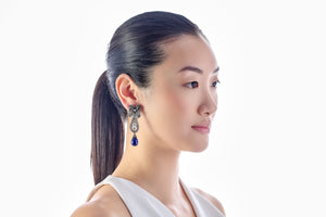 Royal Blue Dentelle Bow Earrings