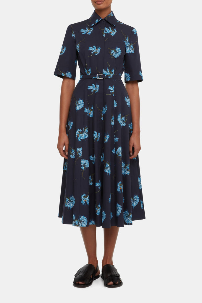 Rubie Dress with Blue Flowers on Navy Cotton Front