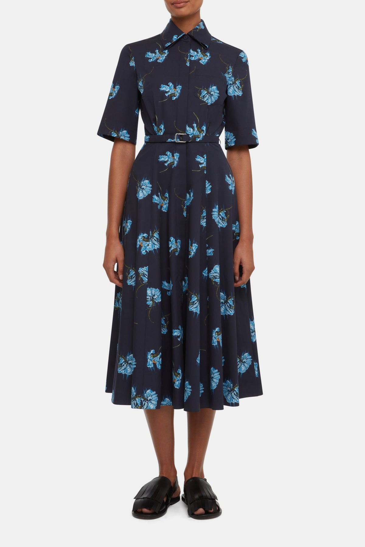 Rubie Dress with Blue Flowers on Navy Cotton Front