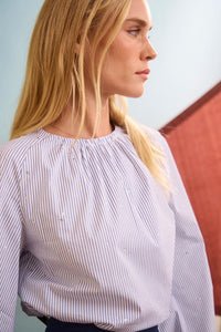 The Faye Short in Deep Sea paired with Rue Blouse in Starlight Embellished Stripe.