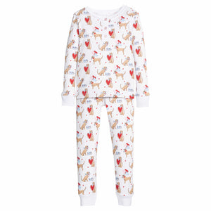 little english classic children's clothing girls long sleeve and pant pajamas with lab and red hearts all over print 