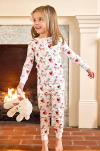 little english classic children's clothing girls long sleeve and pant pajamas with lab and red hearts all over print 